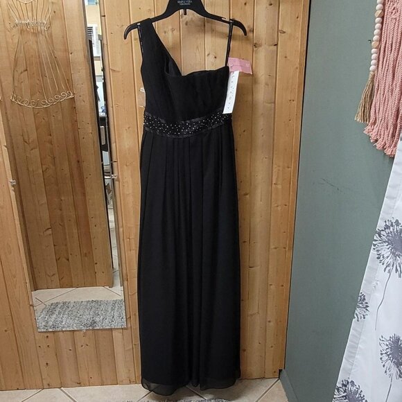 Black and Silver One Shoulder Maxi Dress by Bill Levkoff - Size 12 - Picture 4 of 4